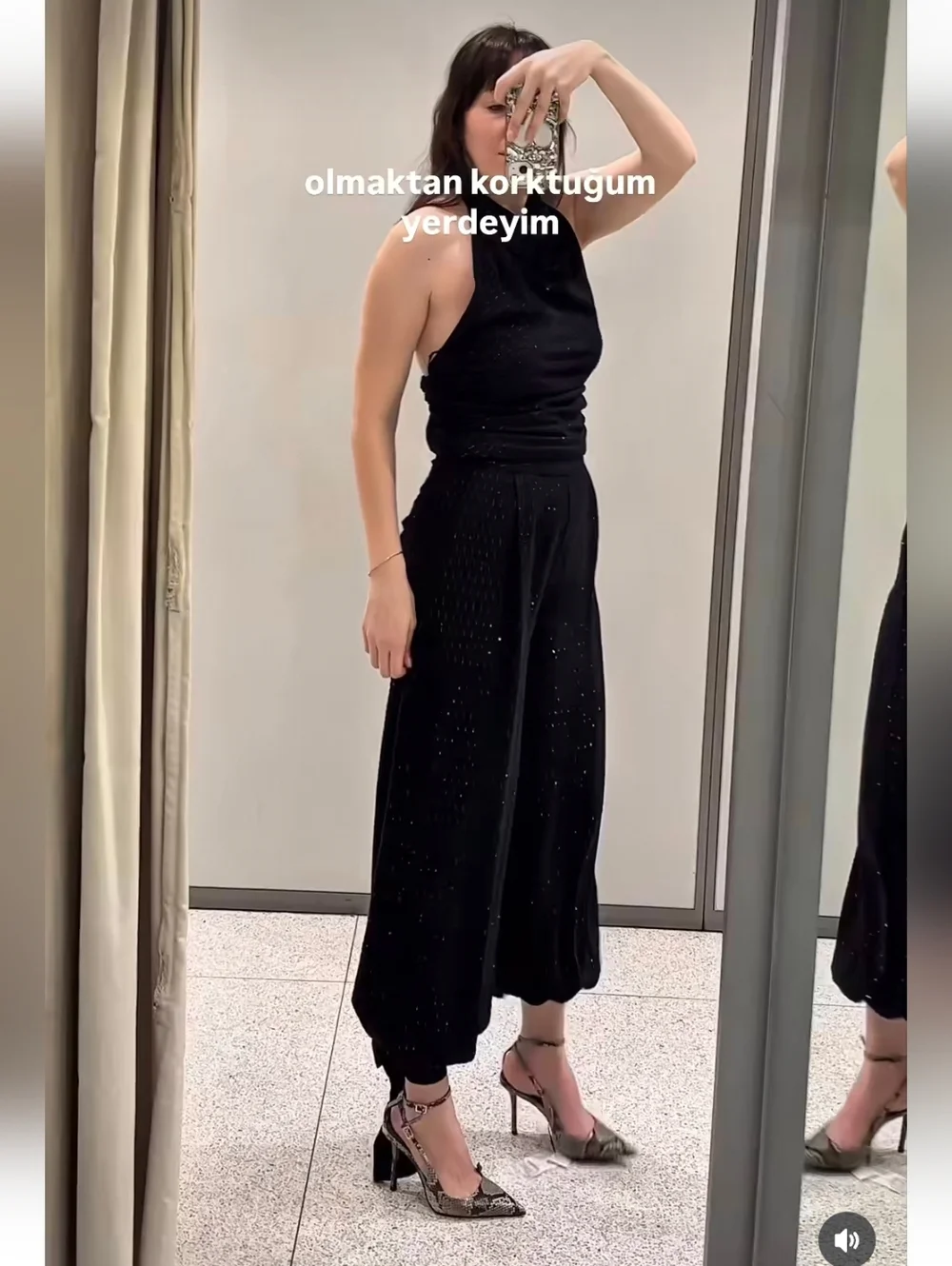 Zara Balloon Pants Sequin Sparkle Black Size S